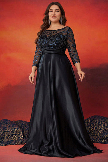 Black A Line Plus Size Long Mother Of The Bride Dress